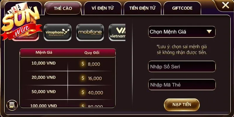 Gửi vốn siêu tốc, hạn mức nhỏ bằng thẻ cào di động luôn miễn phí
